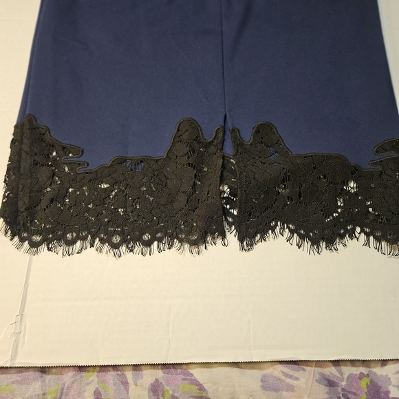 G.I.L.I. Navy Pencil Skirt with Black Lace - Picture 6 of 12